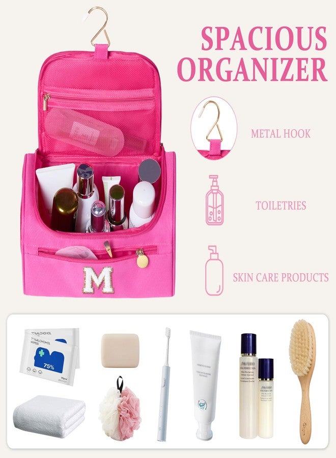 COSHAYSOO Hanging Toiletry Skin Care Bag Travel Size Spa Sleepover Party Supplies Gifts for Teen Girls Cheerleader Cheer Dance Recital Summer Camp Weekend Overnight Essentials Pink Initial Letter M - Image 5